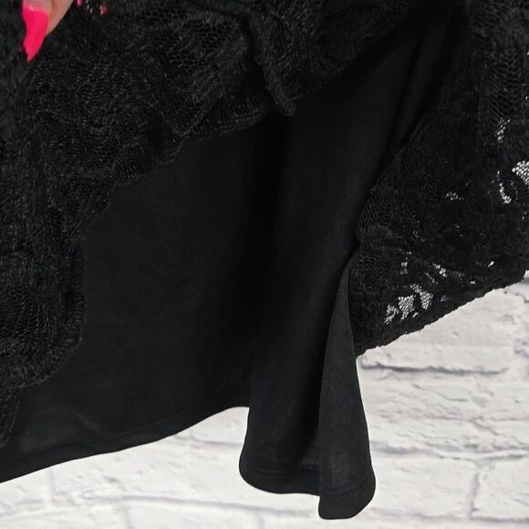 Ashley Stewart Size 18/20 Black Lace Ruffle Keyhole Bar Neck Top Plus 2x Frilly - Picture 15 of 15